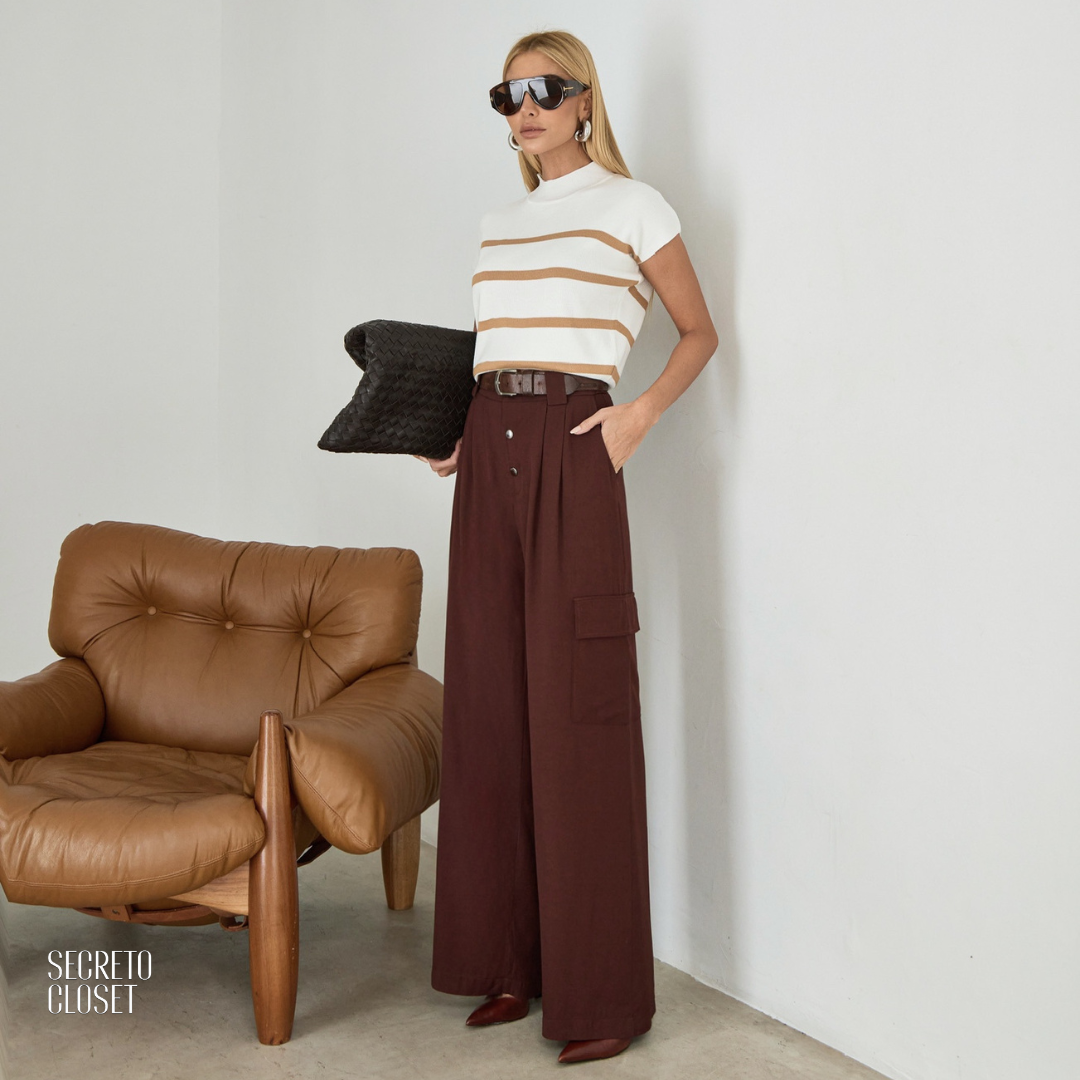 Blusa Modal Listrado Bianca Bege