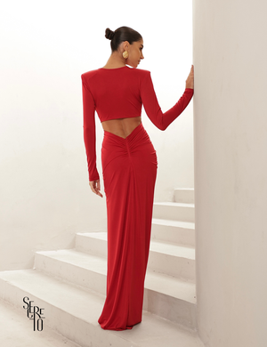 Vestido Longo Manga Longa Tatiane Vermelho