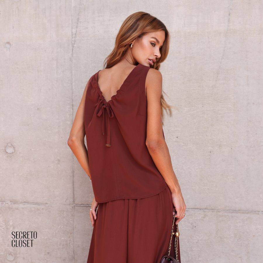Conjunto Blusa e Calça Amarração Mirela Marrom