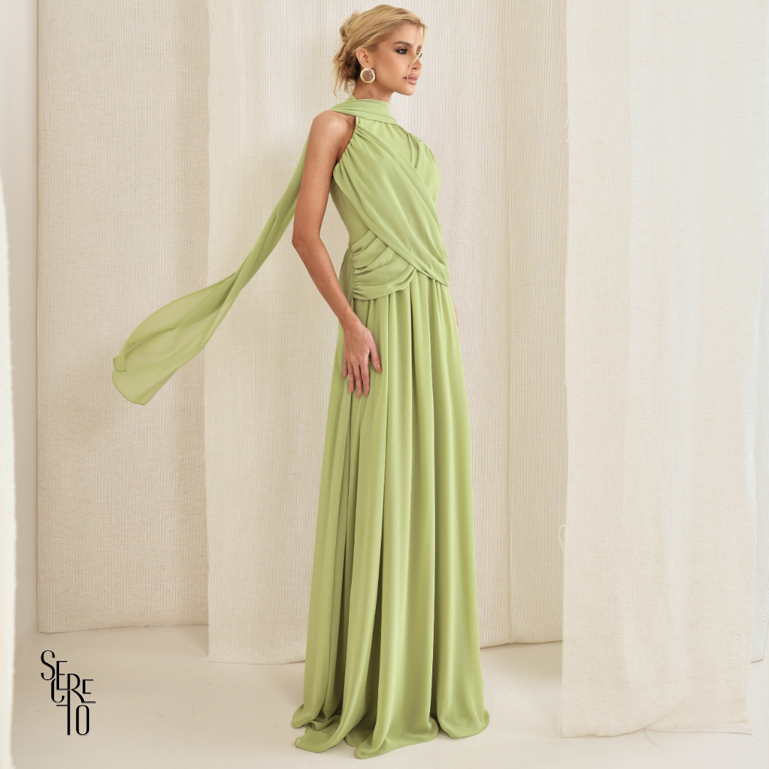 Vestido Longo Cruzado Capa Ottavia Verde Sage