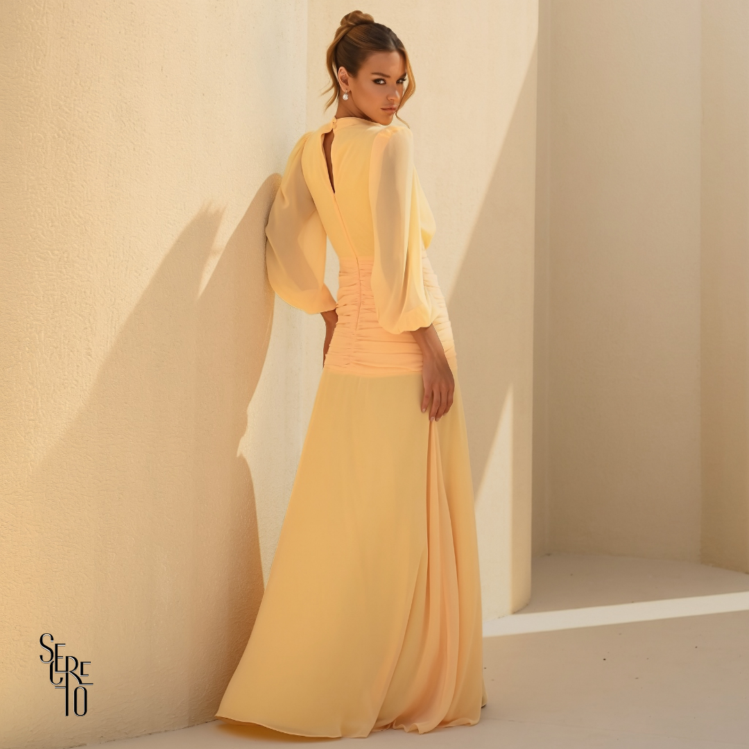 Vestido Longo Pala Franzida Calrisse Camomila