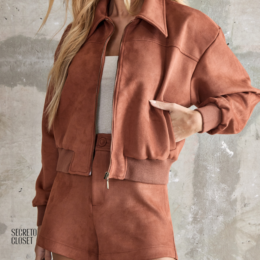 Conjunto Camisa e Short Suede Mel Caramelo