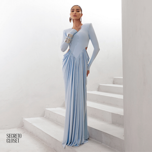 Vestido Longo Manga Longa Jessica Azul Serenity