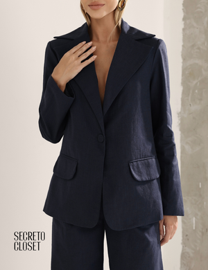 Conjunto Blazer e Calça Linho Milane Azul Marinho