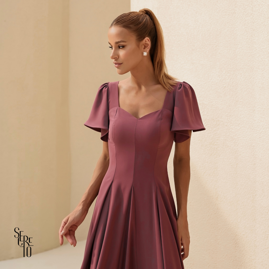Vestido Longo Manga Sino Julia Rosa Seco