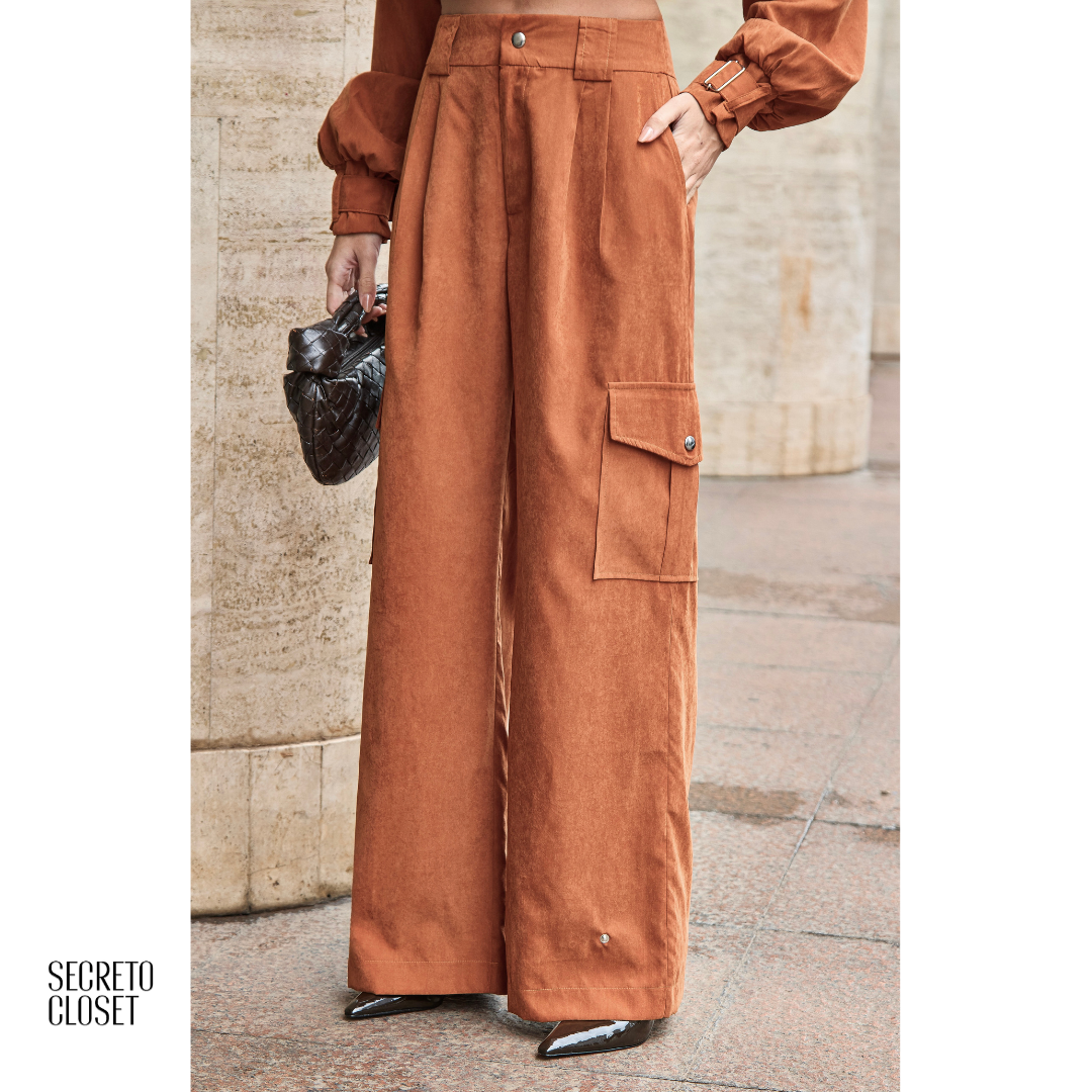 Calça Cargo Cupro Helene Caramelo