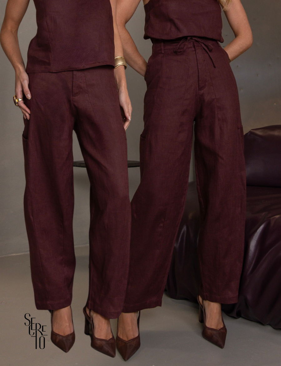 Calça Cargo Linho Katarina Marrom