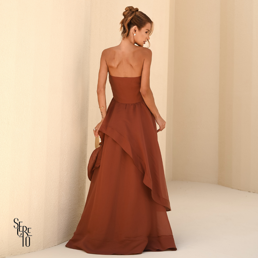 Vestido Longo Assimétrica Liora Marrom