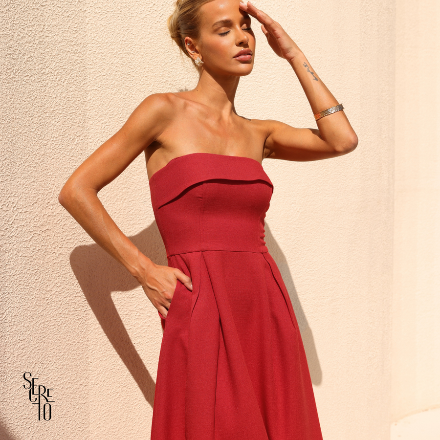 Vestido Longuete Pala Dobrada Lorena Vermelho