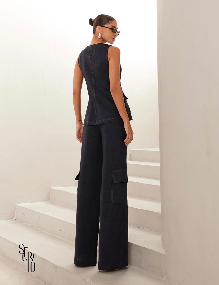 Conjunto Regata e Calça Pesponto Bibi Azul Marinho