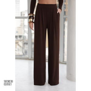 Conjunto Blusa e Calça Malha Joey Marrom