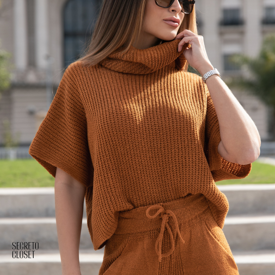 Conjunto Blusa e Calça Tricô Aline Biscuit
