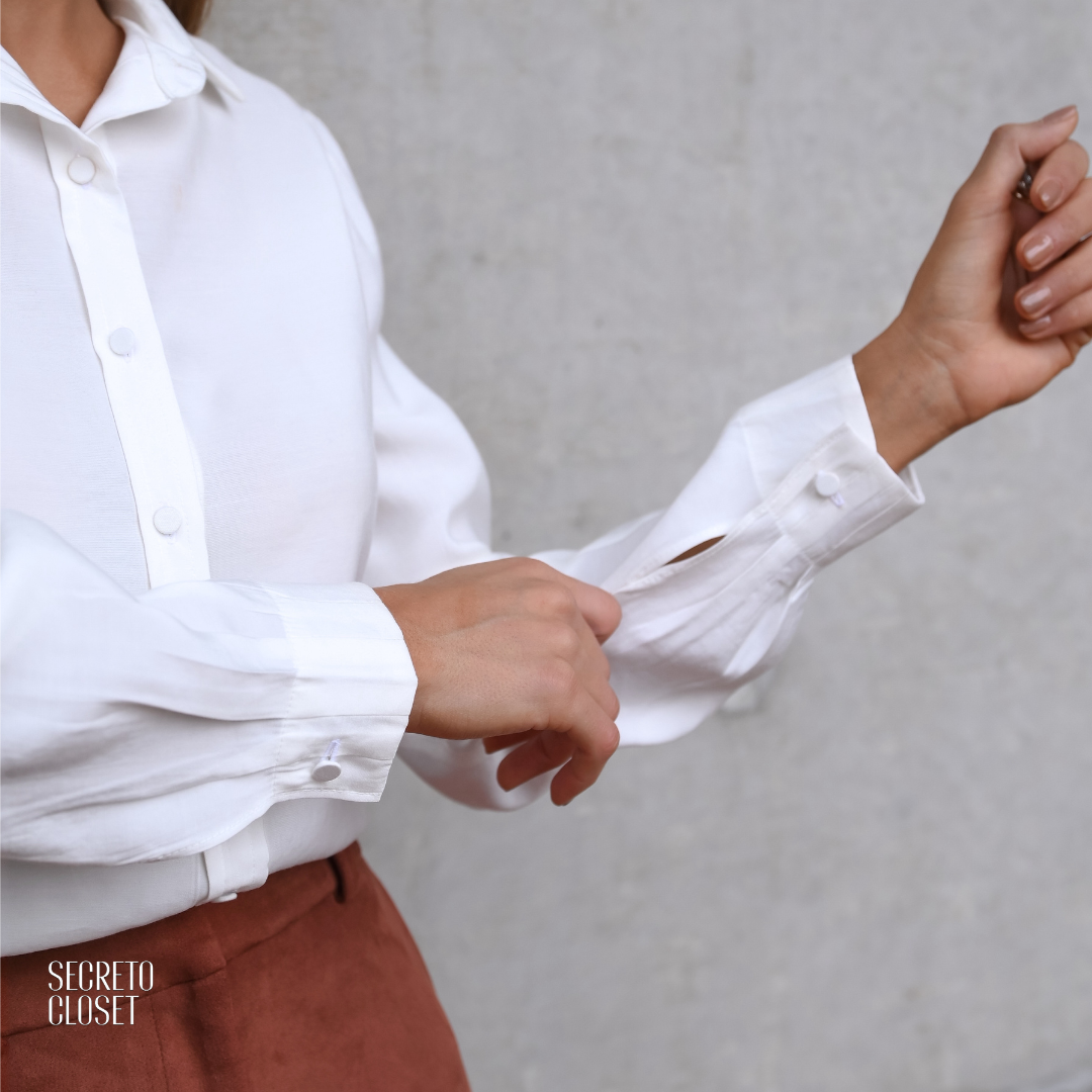Camisa Punho Pregas Ayumi Off White