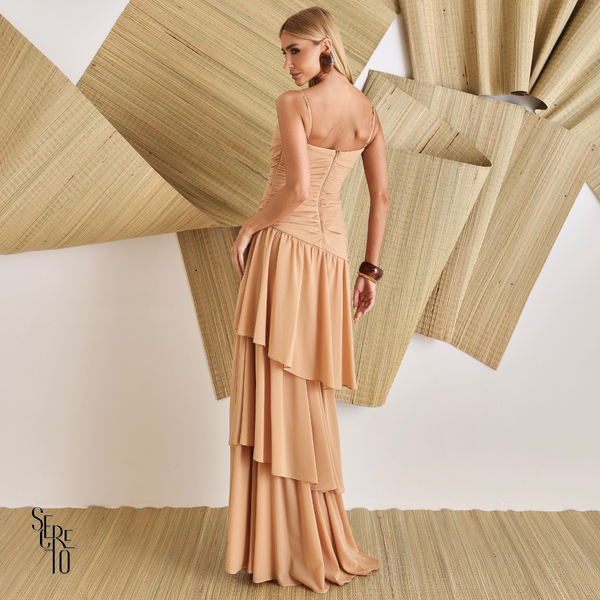 Vestido Longo Camadas Maura Bege