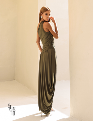Vestido Longo Assimétrica Esther Verde Musgo