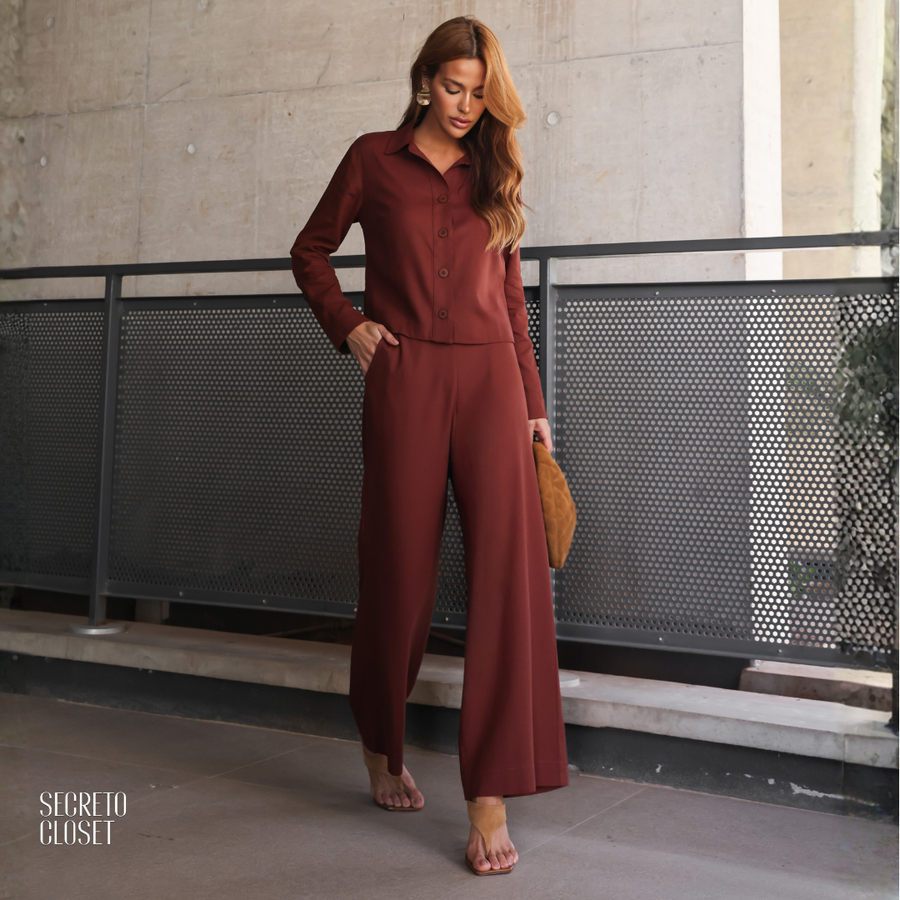 Conjunto Camisa e Calça Linho Alíciah Marrom