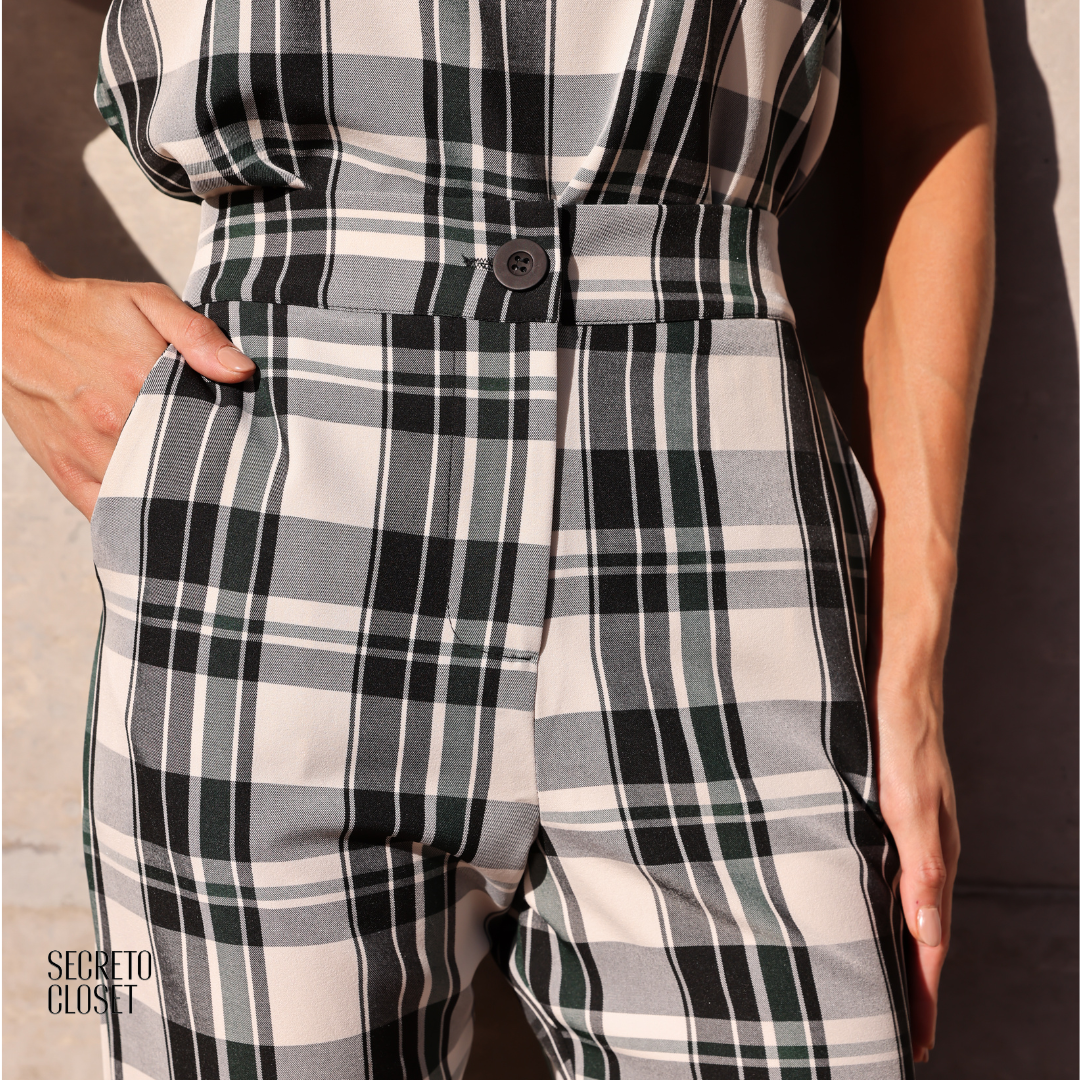 Calça Alfaiataria Xadrez Maya Preto