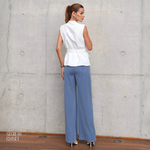 Calça Cos Elástico Marlene Azul Claro