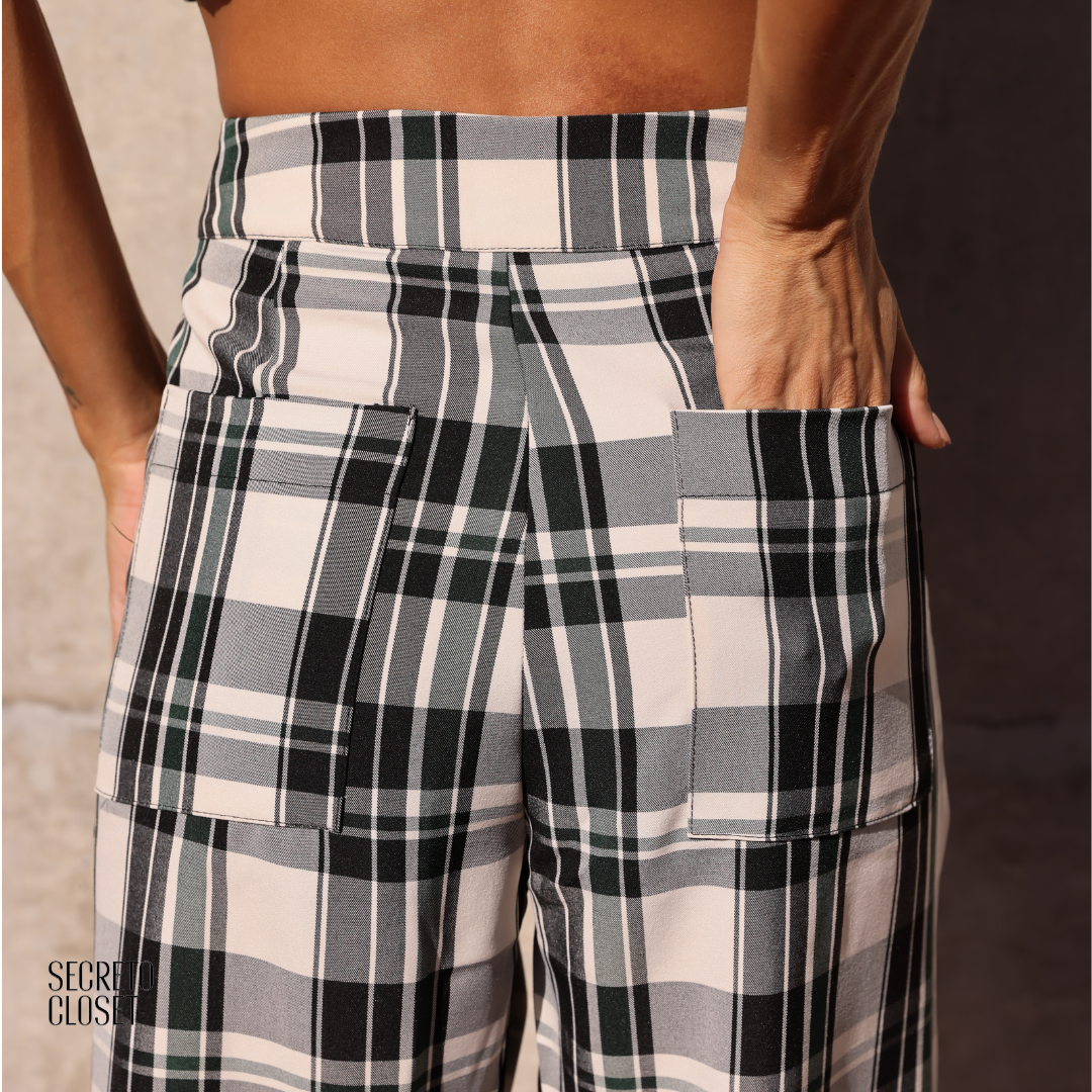 Calça Alfaiataria Xadrez Maya Preto
