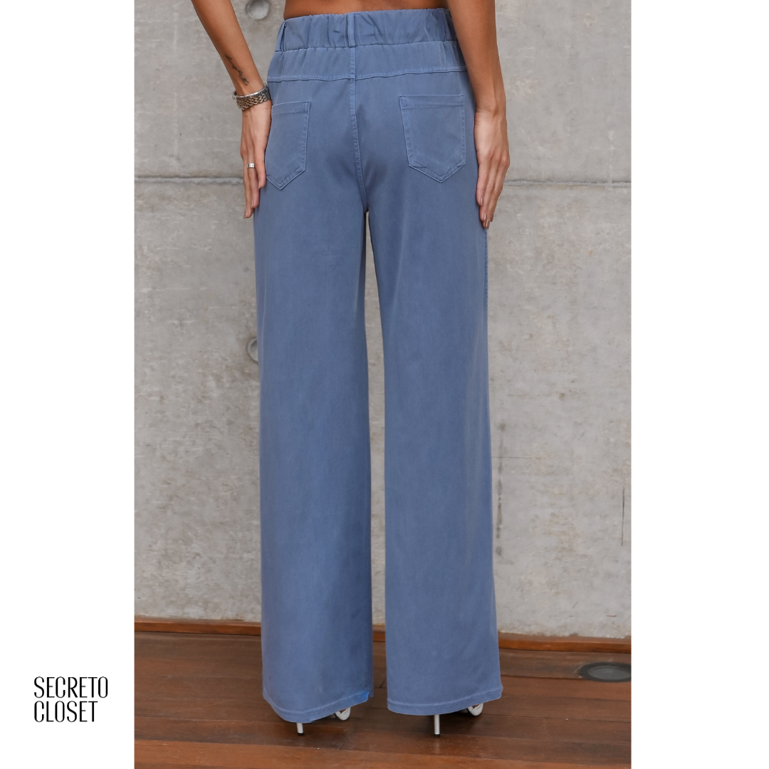 Calça Cos Elástico Marlene Azul Claro