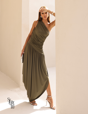 Vestido Longo Assimétrica Esther Verde Musgo