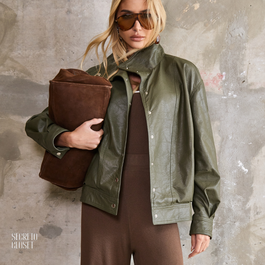 Jaqueta Bomber Courino Anneliese Verde Militar