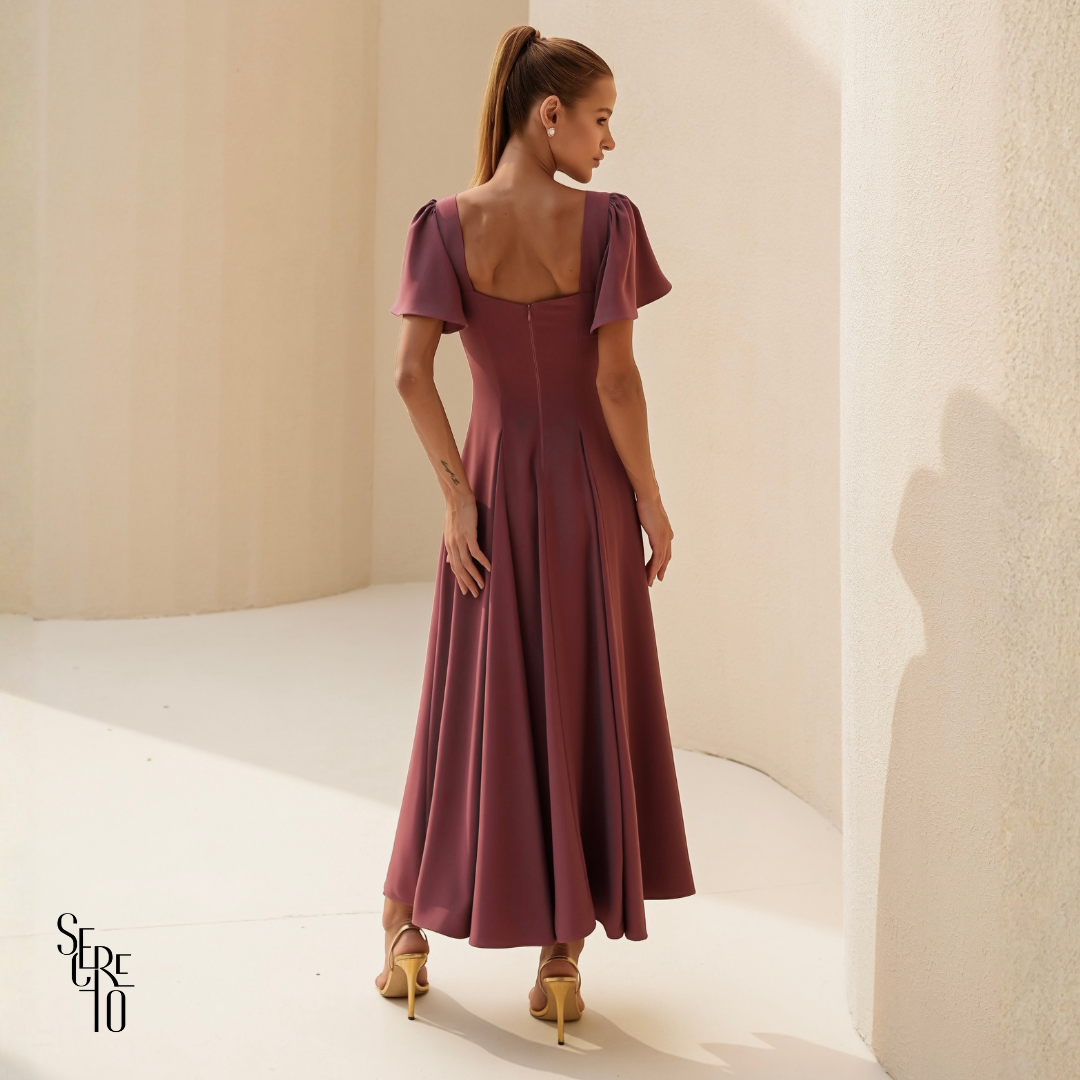 Vestido Longo Manga Sino Julia Rosa Seco
