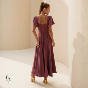 Vestido Longo Manga Sino Julia Rosa Seco