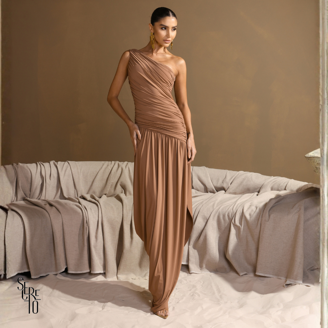 Vestido Longo Assimétrica Esther Biscuit