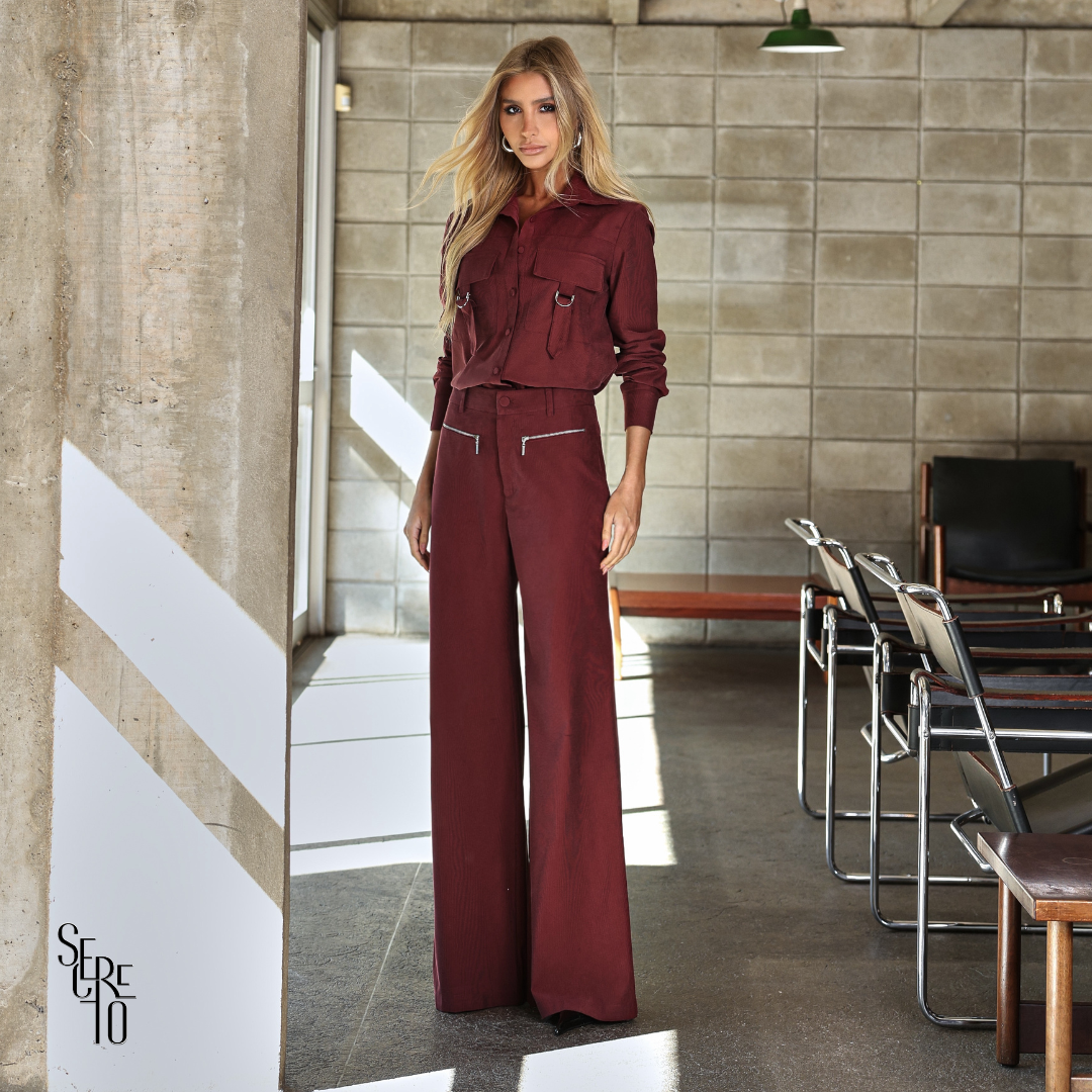 Conjunto Alfaiataria Texturizada Naira Vinho