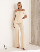 Conjunto Blusa Ombro e Calça Alfaiataria Anya Areia