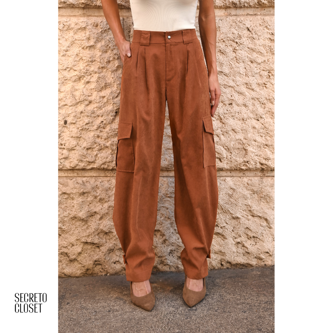 Calça Cargo Cupro Helene Caramelo