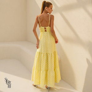 Vestido Longo Poá Fabricia Amarelo
