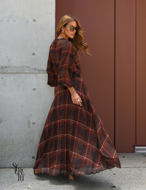 Blusa Manga Longa Estampada Carla Marrom