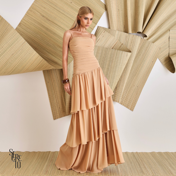 Vestido Longo Camadas Maura Bege