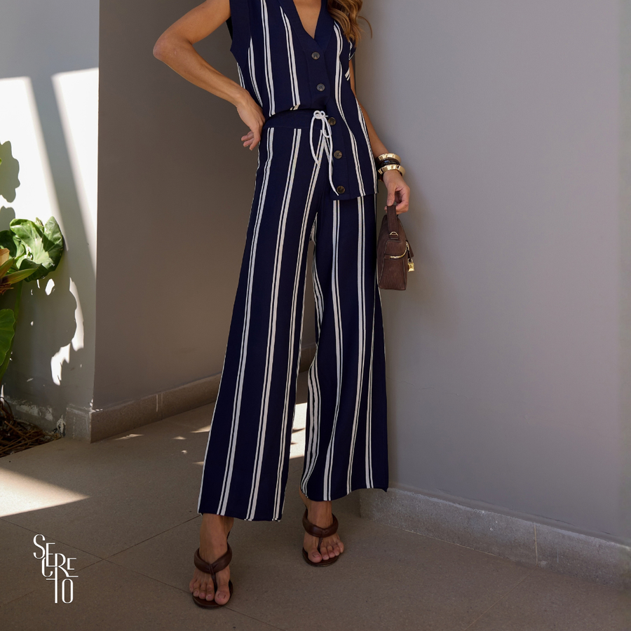 Calça Listrado Mari Azul