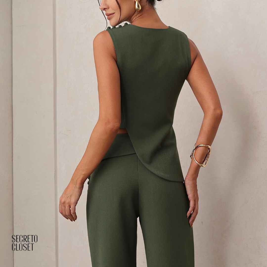 Conjunto Regata e Calça Alfaiataria Aline Verde Militar