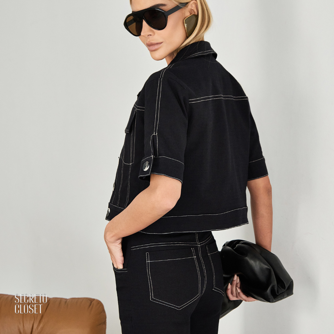 Conjunto Casaqueto e Calça Pesponto Amelia Preto