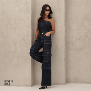 Macacão Jeans Dewi Azul Escuro