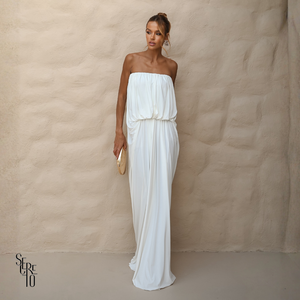 Vestido Longo Blusê Drapeado Hellena Branco