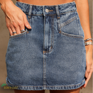 Short Saia Jeans Bandeira Fernanda Escuro