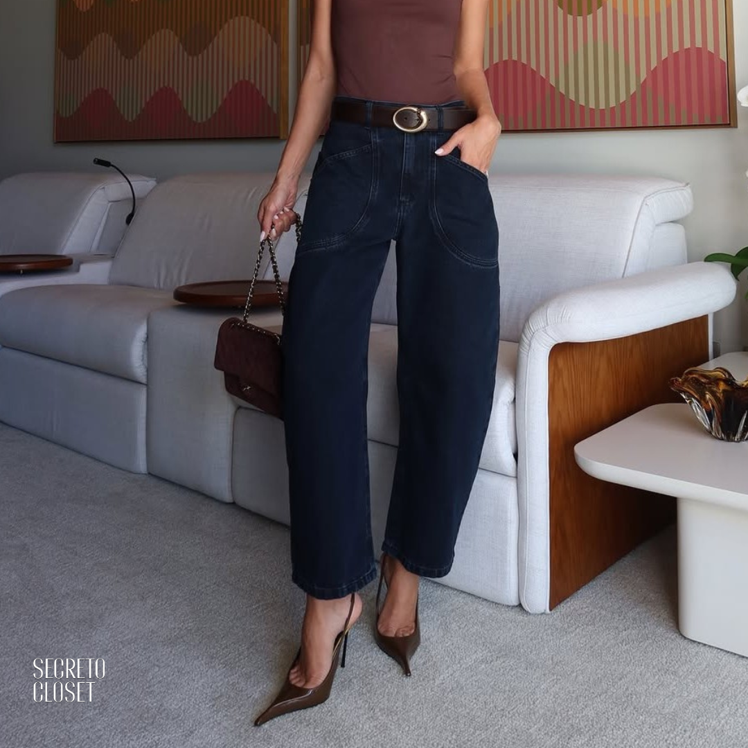 Calça Jeans Barrel Helena Escuro
