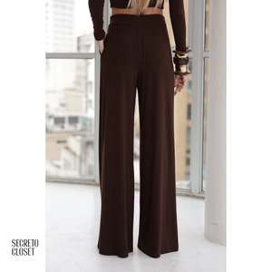 Conjunto Blusa e Calça Malha Joey Marrom