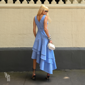 Vestido Listrado Assimétrico Sofia Azul