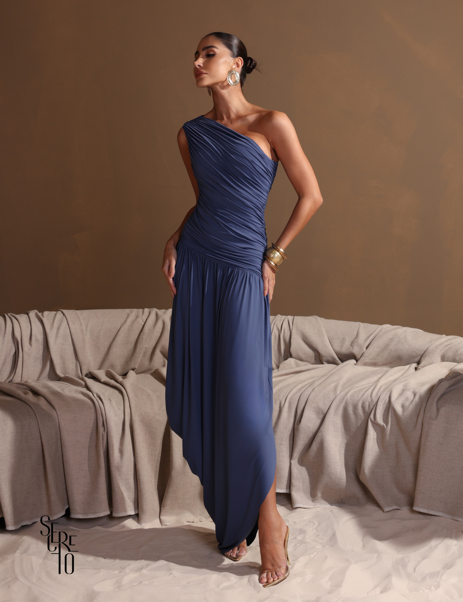 Vestido Longo Assimétrica Esther Azul Jeans