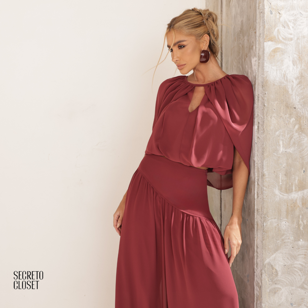 Conjunto Blusa e Calça Fluido Cammy Marsala