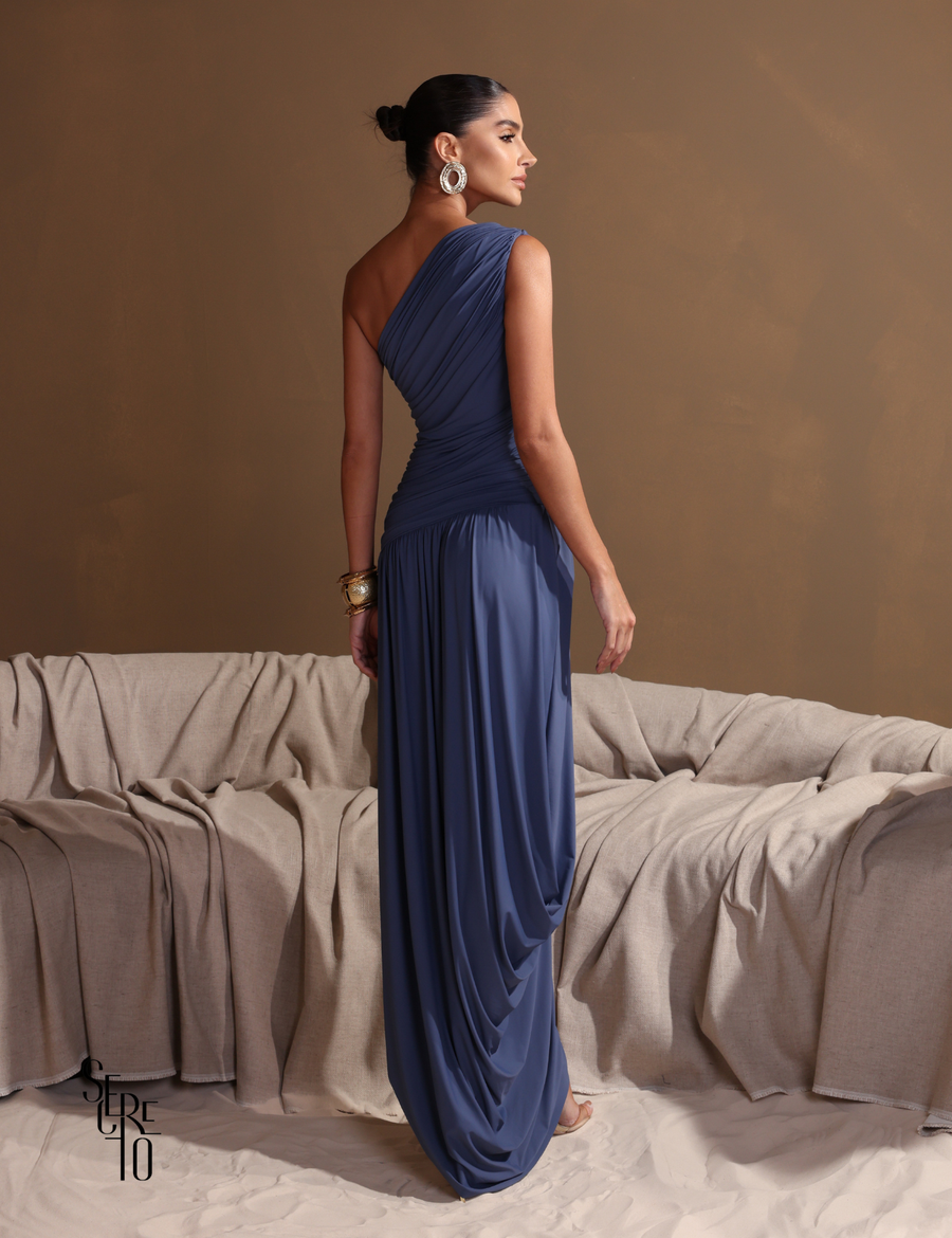 Vestido Longo Assimétrica Esther Azul Jeans