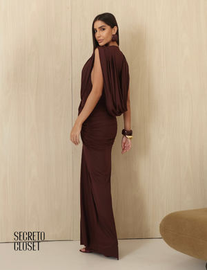 Vestido Longo Drapeado Anie Café