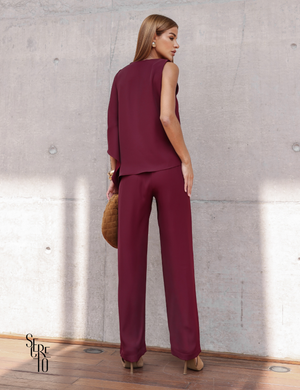 Conjunto Blusa e Calça Assimétrico Aile Vinho