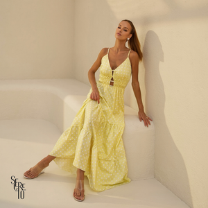 Vestido Longo Poá Fabricia Amarelo